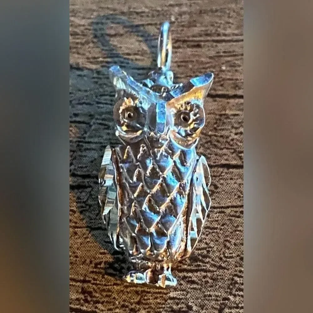 Sterling Silver 925 Owl Pendant Charm Hallmarked Textured 3D Detailed Jewelry - Picture 1 of 4